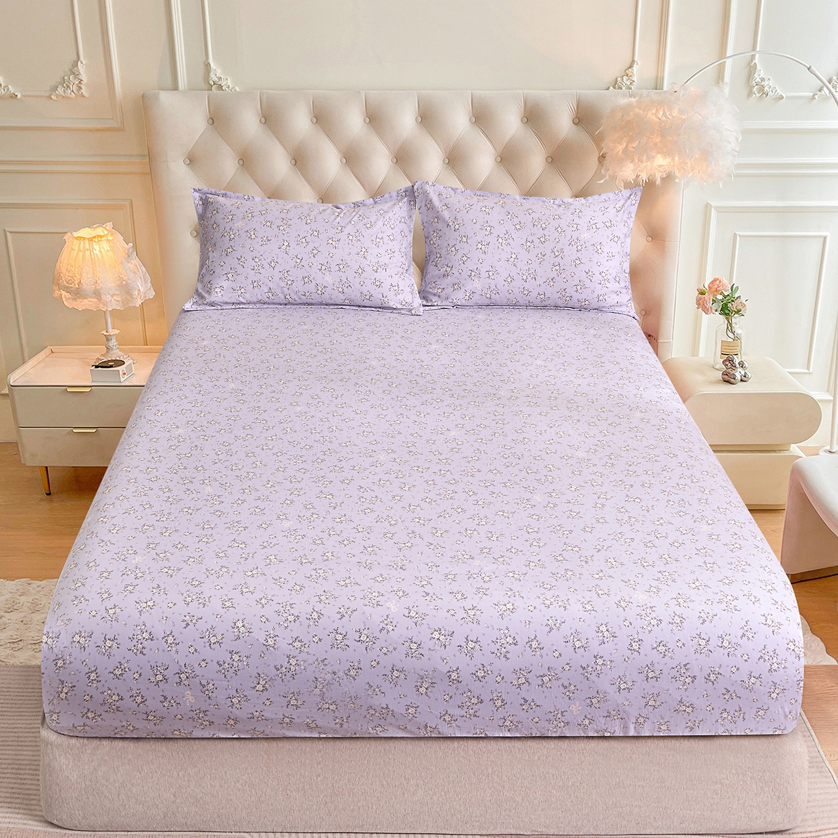 91家纺网 家纺一手货源 找家纺 小雨家纺 2026新款云锦棉韩版印花四件套系列 浮生9007（齐紫）