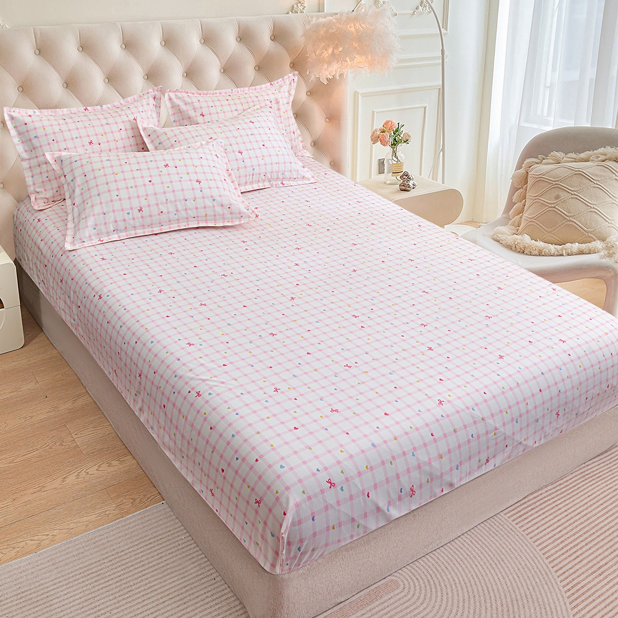 91家纺网 家纺一手货源 找家纺 小雨家纺 2026新款云锦棉韩版印花四件套系列 爱彩（樱花粉）