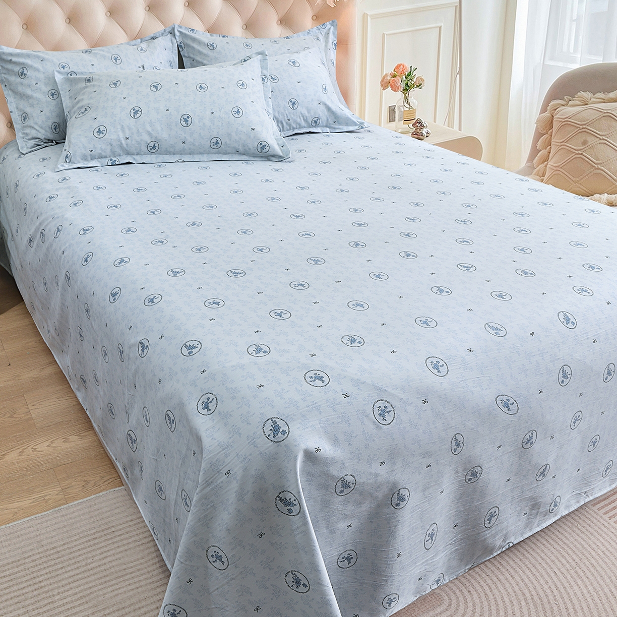 91家纺网 家纺一手货源 找家纺 小雨家纺 2026新款云锦棉韩版印花四件套系列 花香漫漫