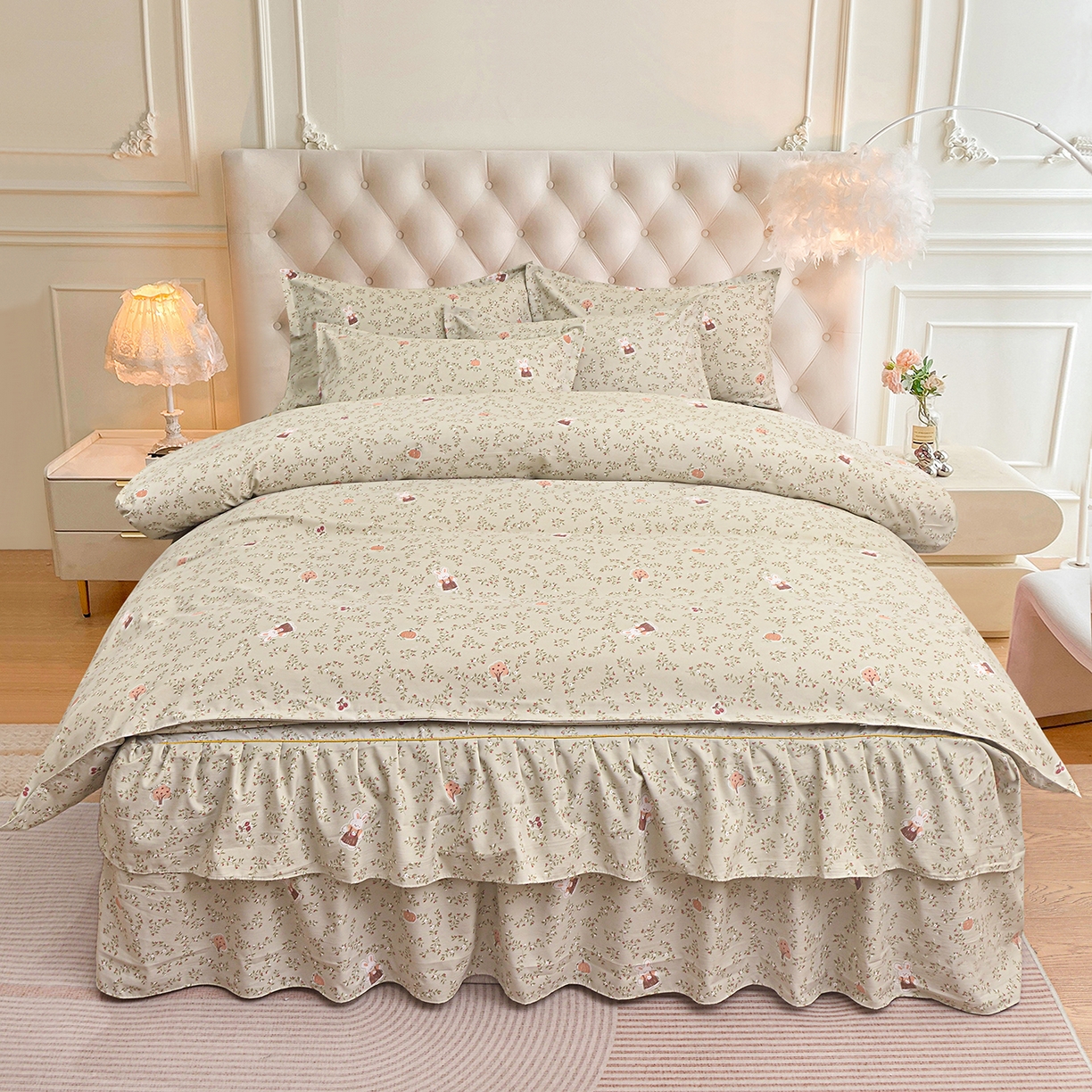 小雨家纺 2026新款云锦棉韩版印花四件套系列 爱乐兔（拿铁棕）