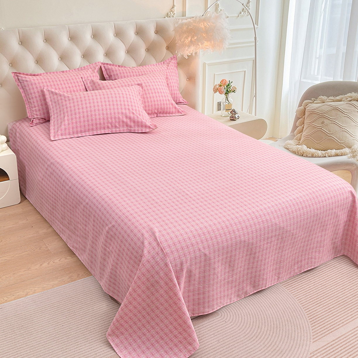 91家纺网 家纺一手货源 找家纺 小雨家纺 2026新款云锦棉韩版印花四件套系列 阿波罗（樱花粉）