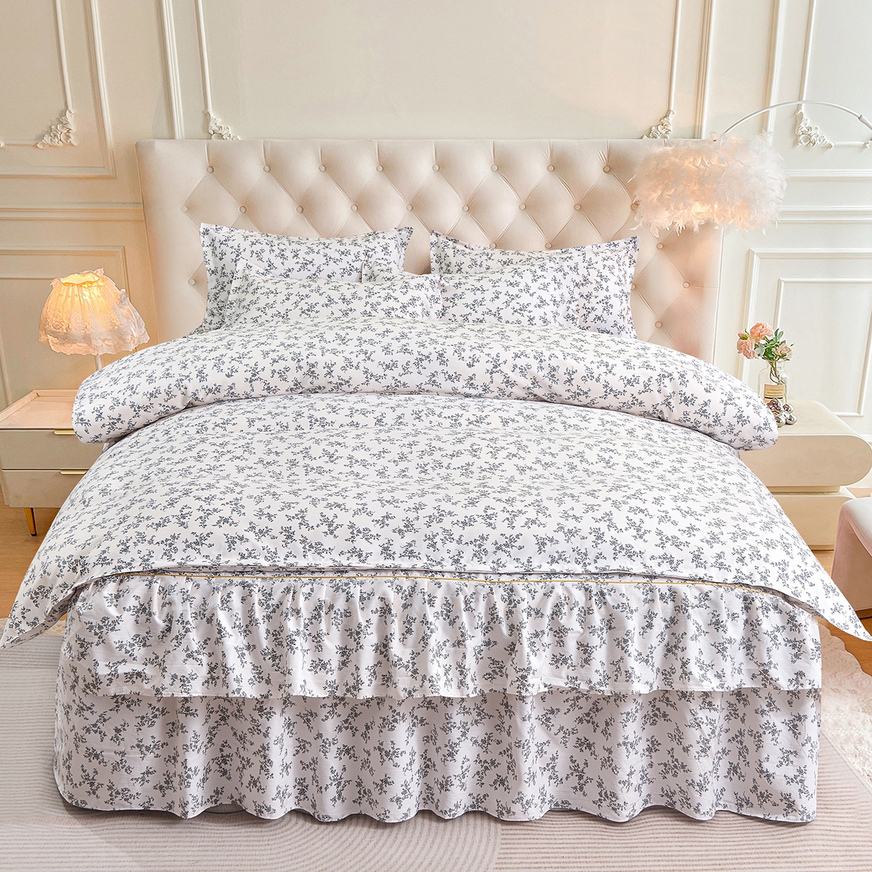 小雨家纺 2026新款云锦棉韩版印花四件套系列 成瑾9014（星河灰）