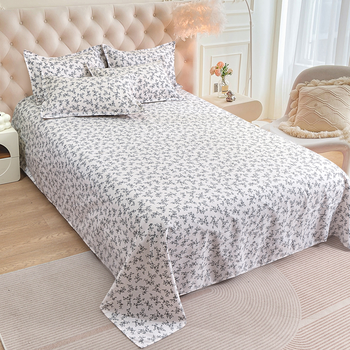 91家纺网 家纺一手货源 找家纺 小雨家纺 2026新款云锦棉韩版印花四件套系列 成瑾9014（星河灰）