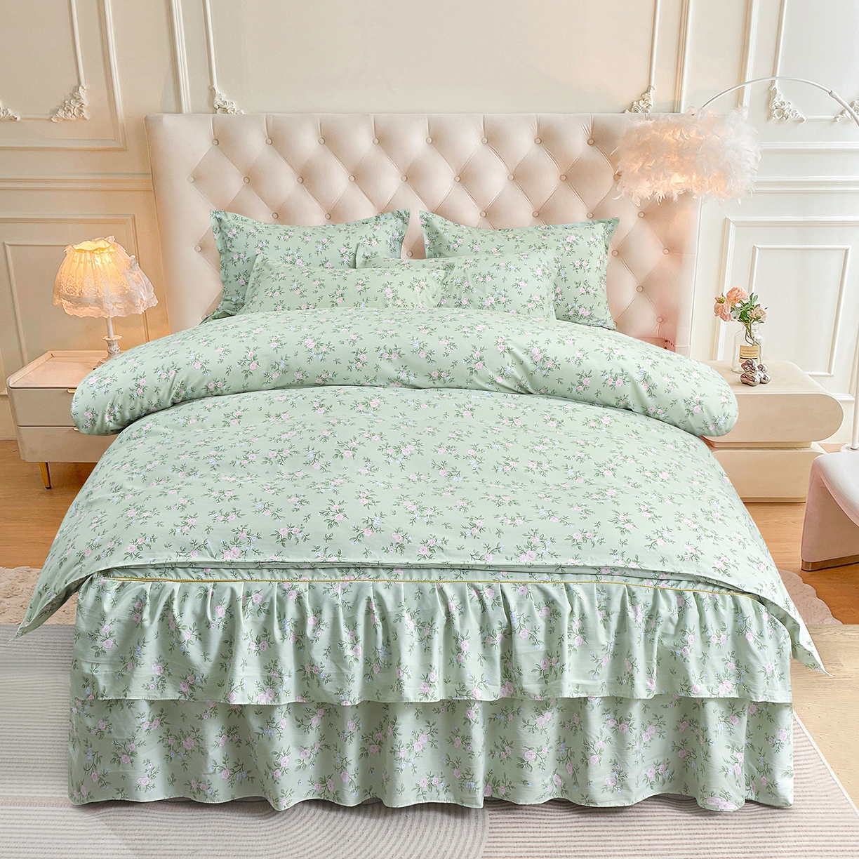 小雨家纺 2026新款云锦棉韩版印花四件套系列 绿野仙踪9019山野绿