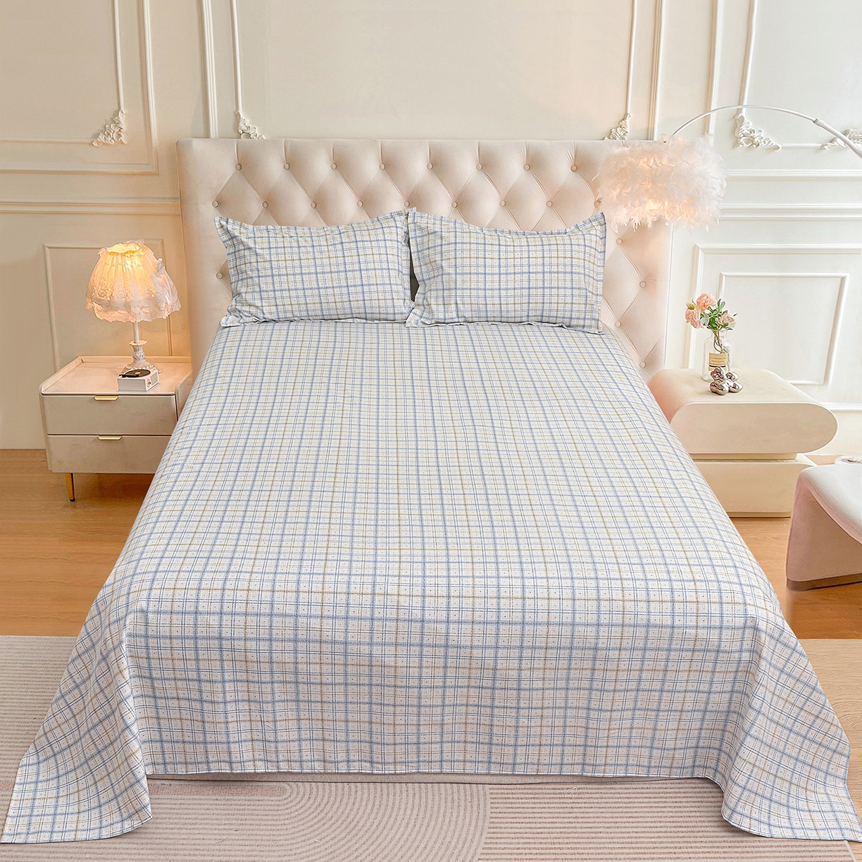 91家纺网 家纺一手货源 找家纺 小雨家纺 2026新款云锦棉韩版印花四件套系列 卡德尔（星河灰）