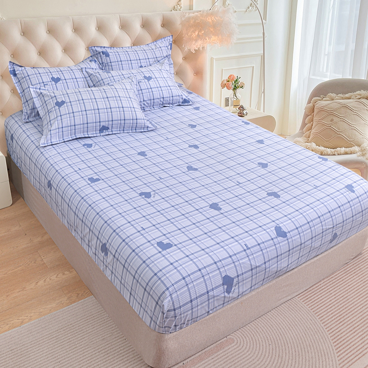 91家纺网 家纺一手货源 找家纺 小雨家纺 2026新款云锦棉韩版印花四件套系列 怦然心动（冷凝灰）