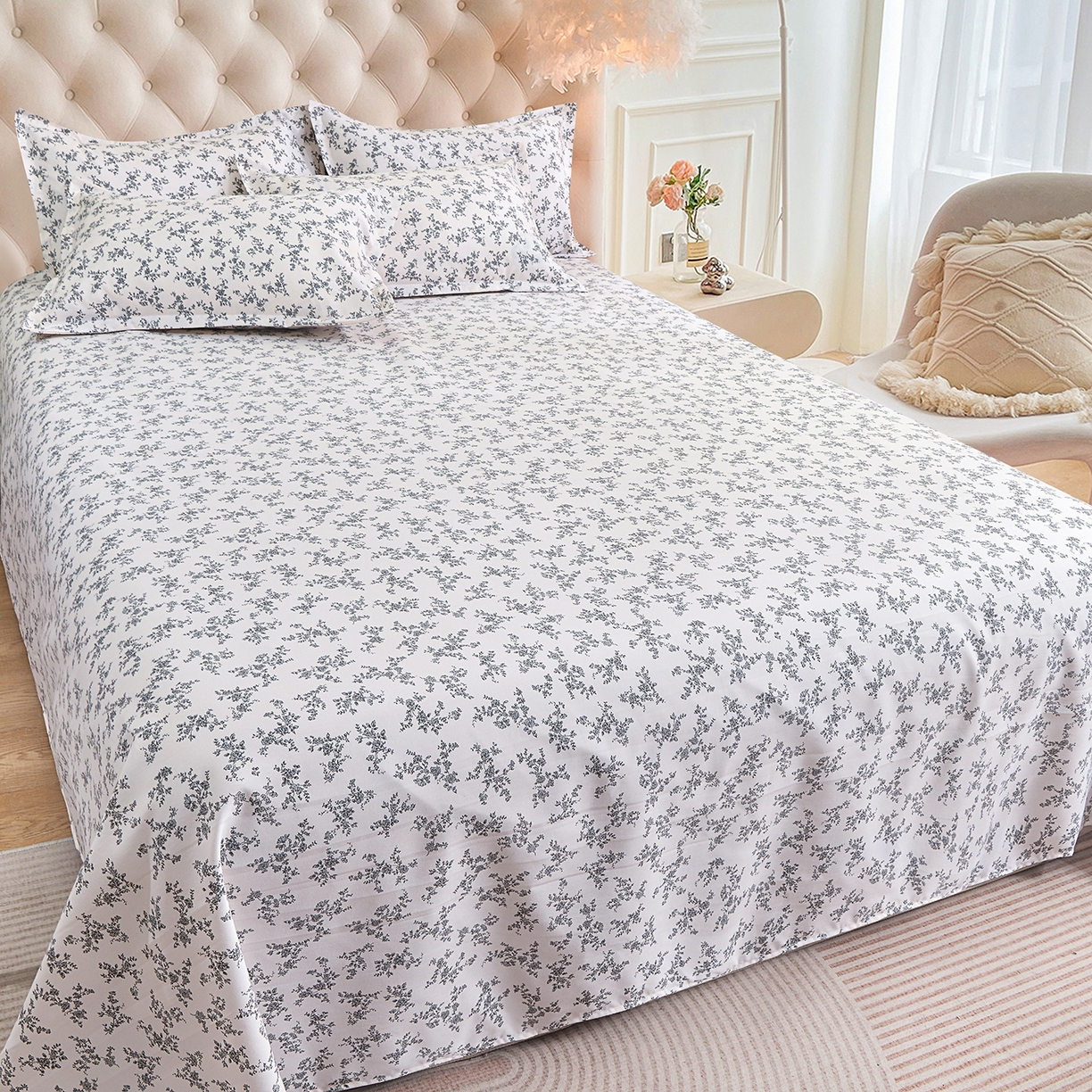 91家纺网 家纺一手货源 找家纺 小雨家纺 2026新款云锦棉韩版印花四件套系列 成瑾9014（星河灰）