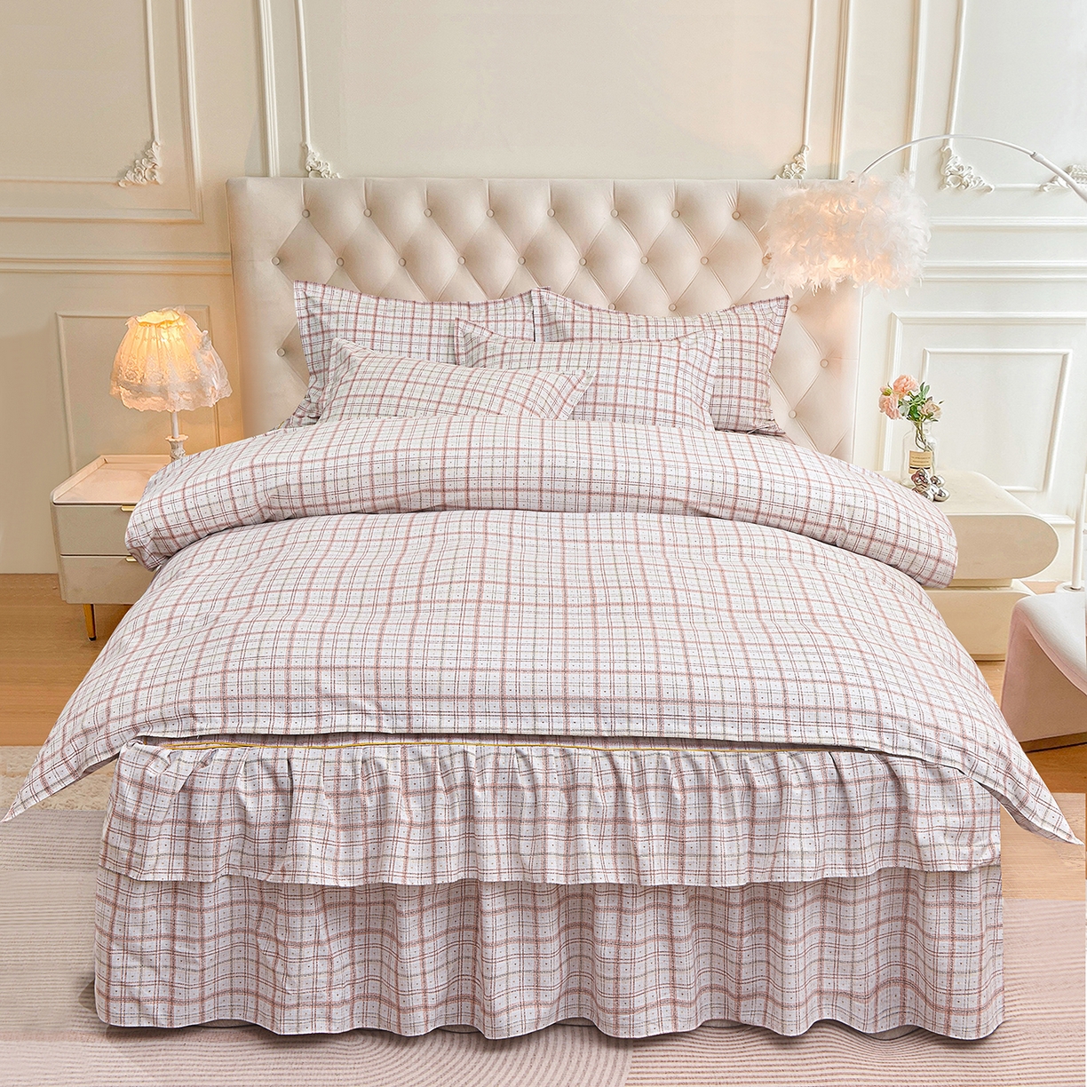 小雨家纺 2026新款云锦棉韩版印花四件套系列 卡德尔（拿铁棕）