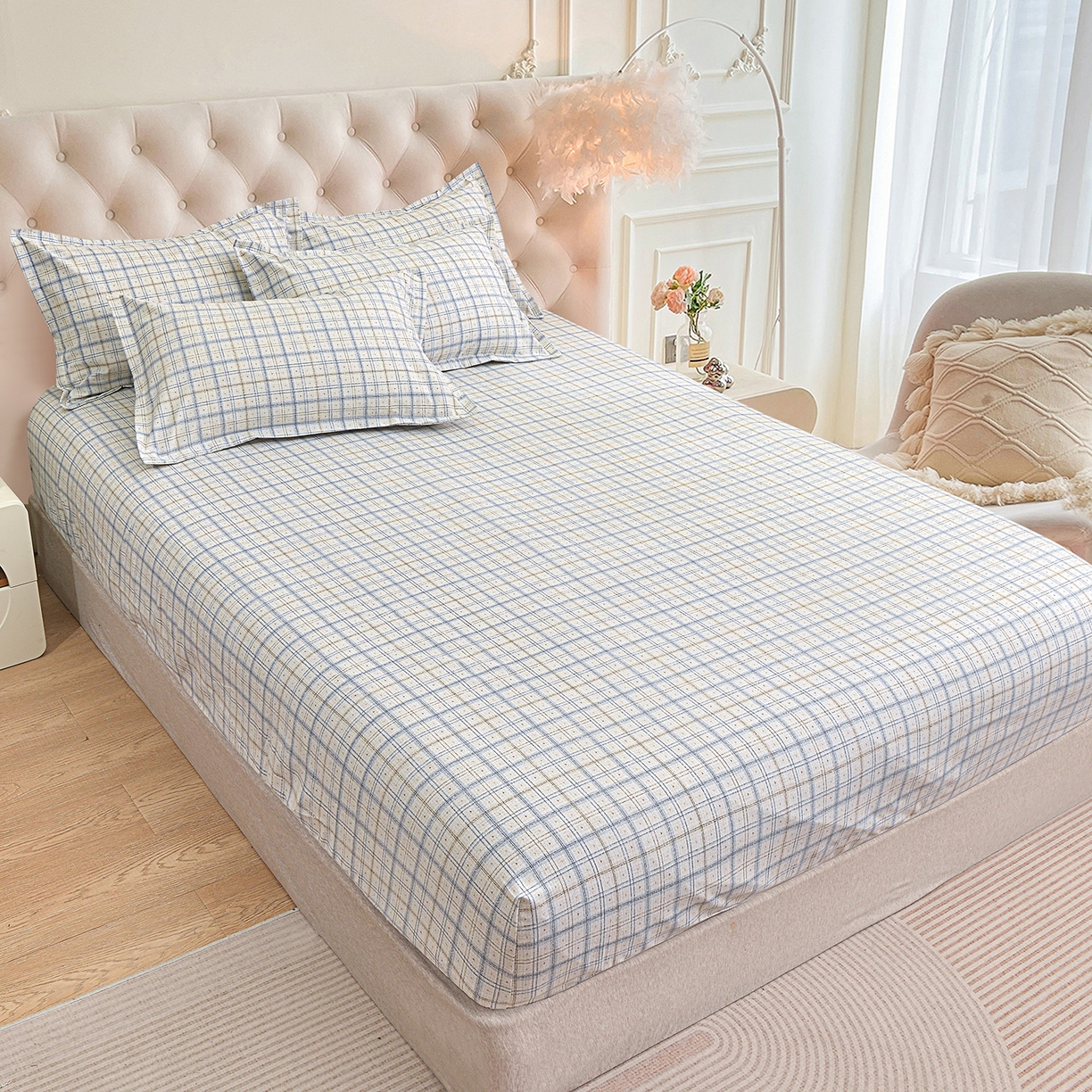 91家纺网 家纺一手货源 找家纺 小雨家纺 2026新款云锦棉韩版印花四件套系列 卡德尔（星河灰）