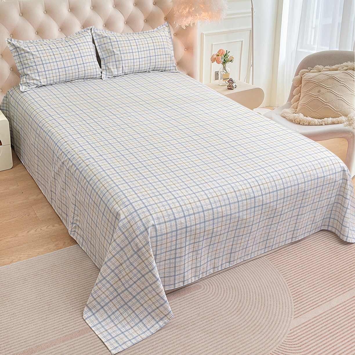 91家纺网 家纺一手货源 找家纺 小雨家纺 2026新款云锦棉韩版印花四件套系列 卡德尔（星河灰）