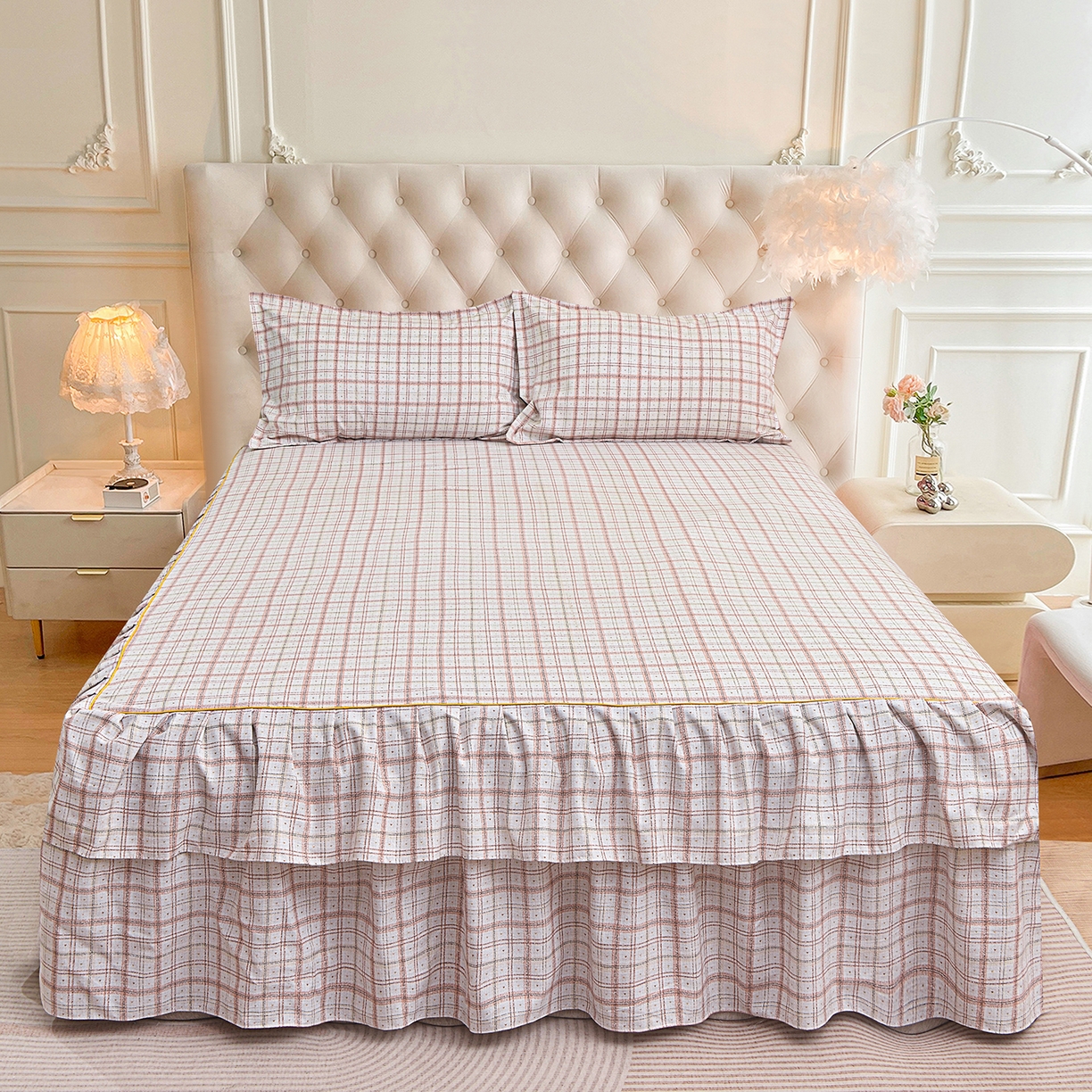 91家纺网 家纺一手货源 找家纺 小雨家纺 2026新款云锦棉韩版印花四件套系列 卡德尔（拿铁棕）