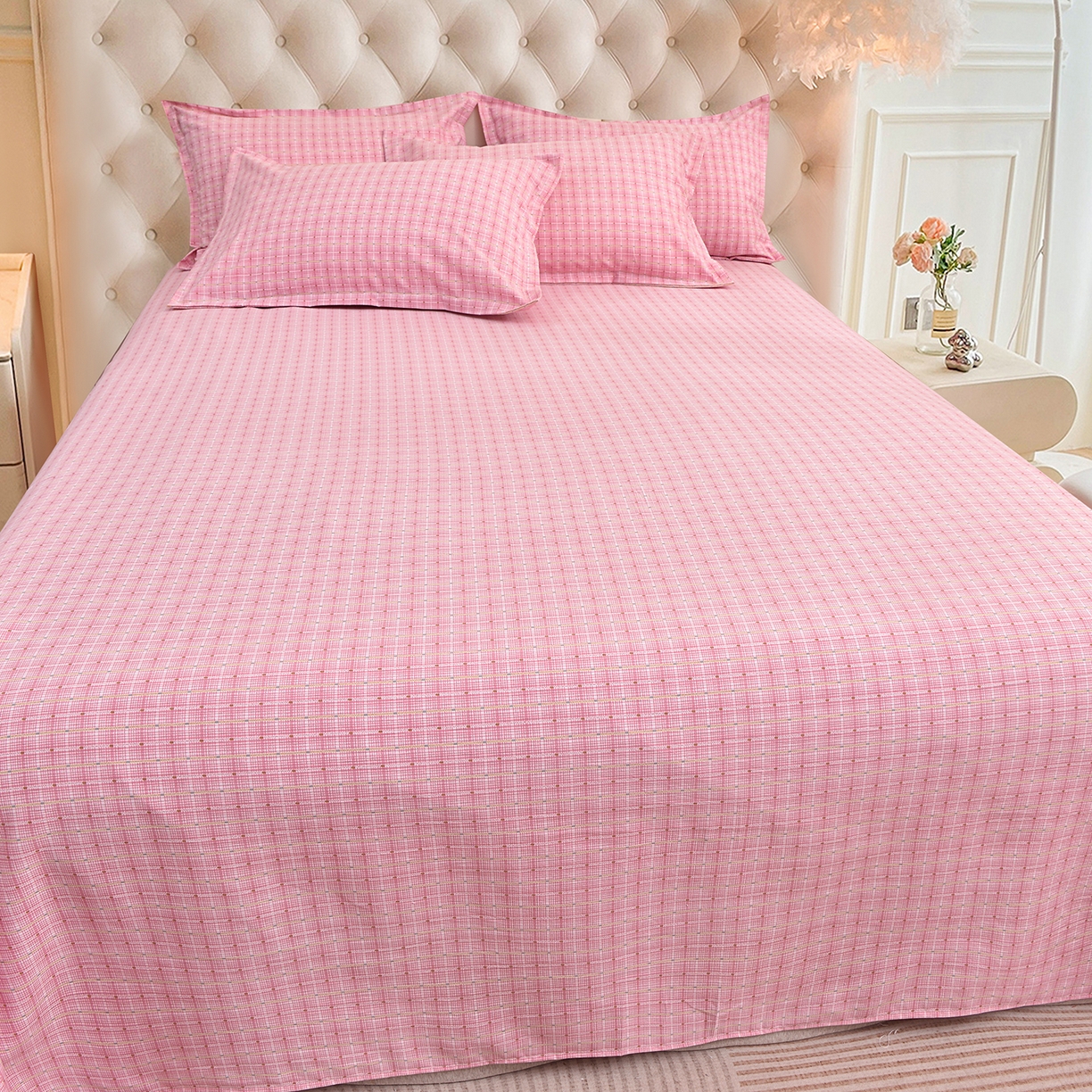 91家纺网 家纺一手货源 找家纺 小雨家纺 2026新款云锦棉韩版印花四件套系列 阿波罗（樱花粉）