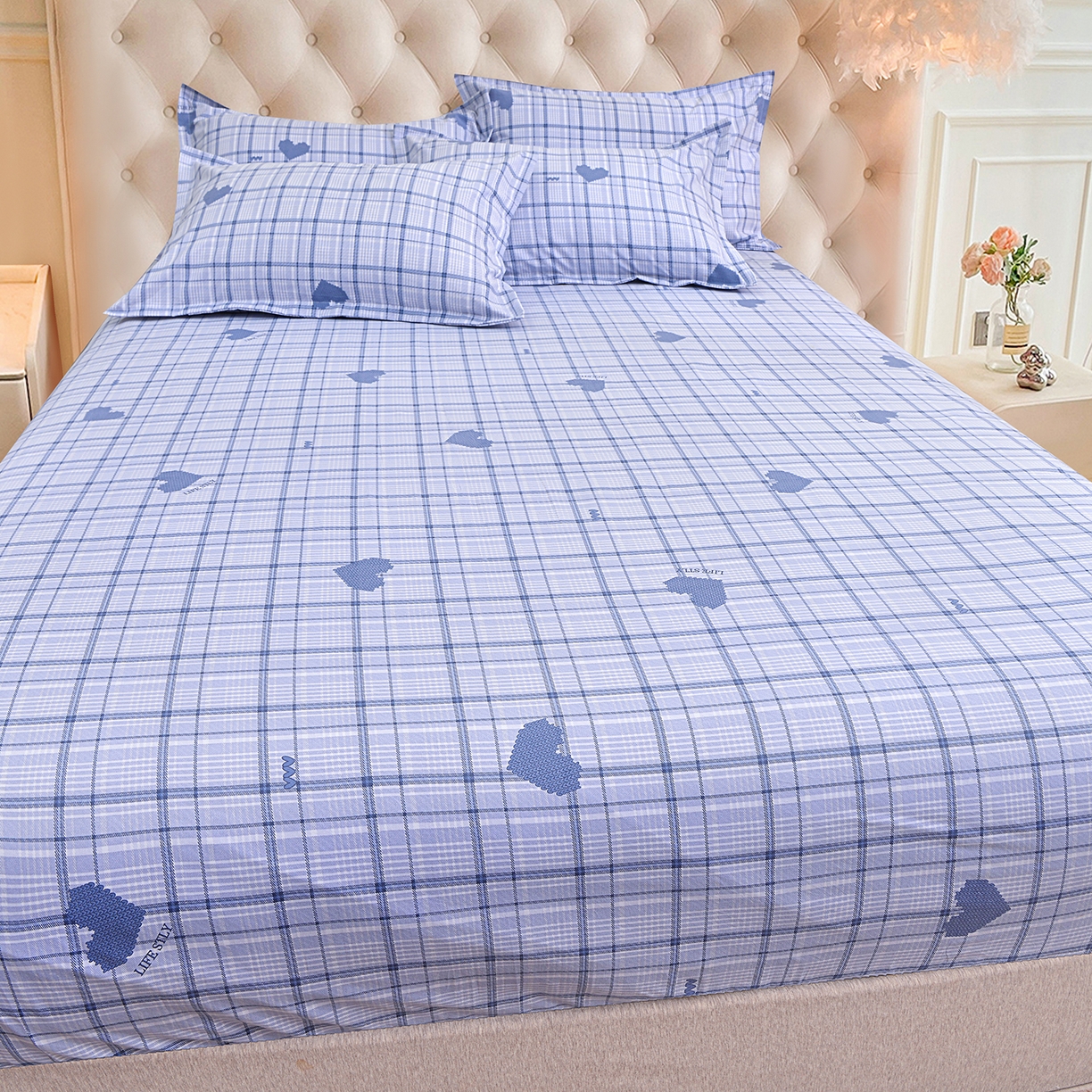 91家纺网 家纺一手货源 找家纺 小雨家纺 2026新款云锦棉韩版印花四件套系列 怦然心动（冷凝灰）