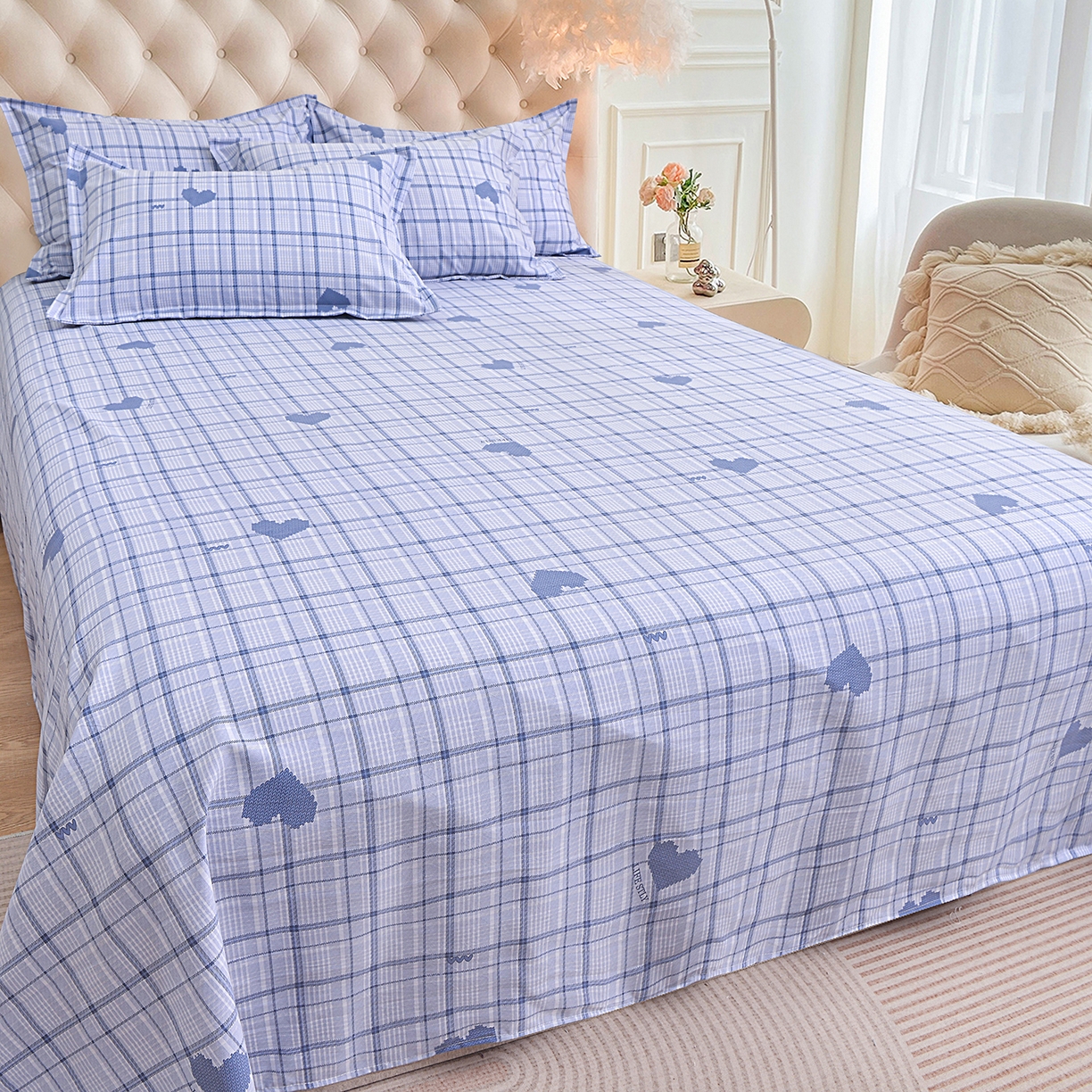 91家纺网 家纺一手货源 找家纺 小雨家纺 2026新款云锦棉韩版印花四件套系列 怦然心动（冷凝灰）