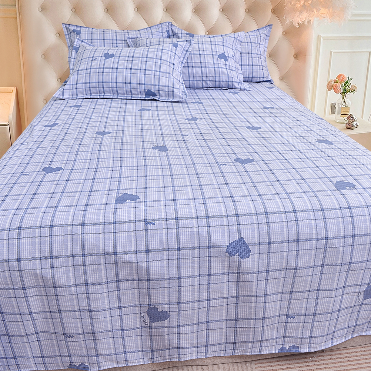 91家纺网 家纺一手货源 找家纺 小雨家纺 2026新款云锦棉韩版印花四件套系列 怦然心动（冷凝灰）