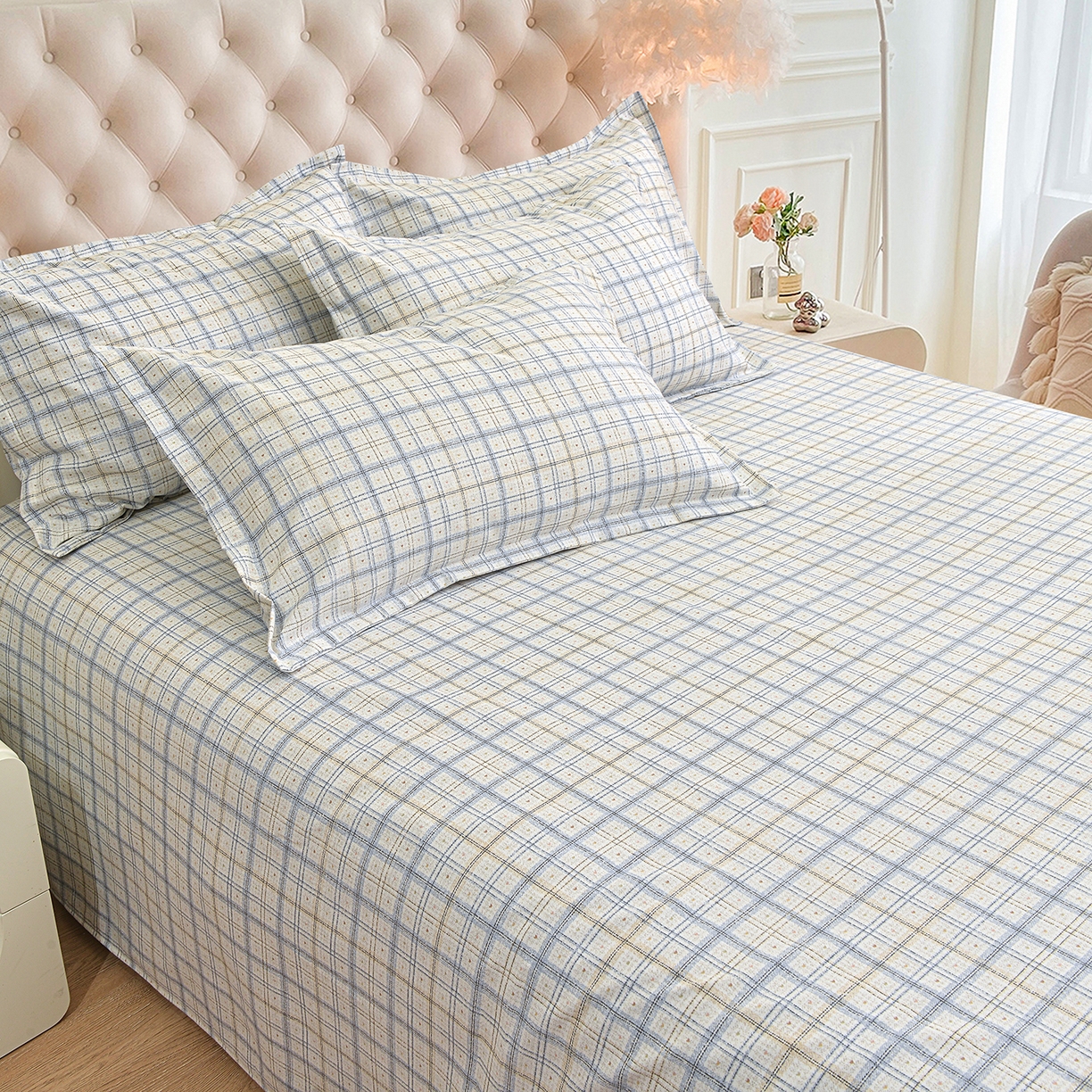 91家纺网 家纺一手货源 找家纺 小雨家纺 2026新款云锦棉韩版印花四件套系列 卡德尔（星河灰）