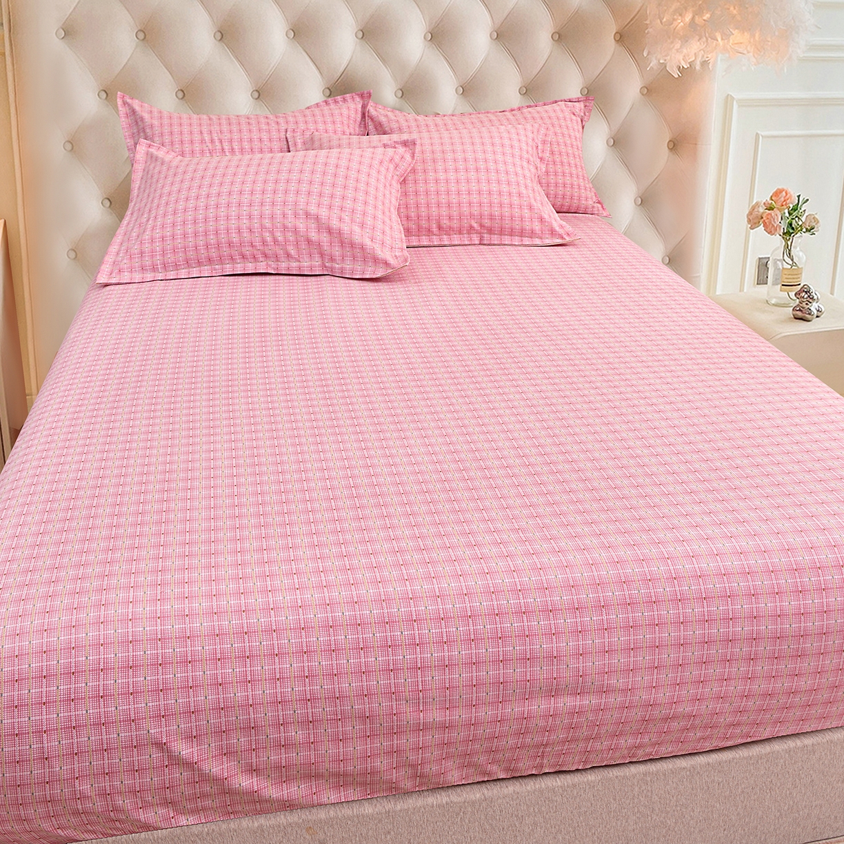 91家纺网 家纺一手货源 找家纺 小雨家纺 2026新款云锦棉韩版印花四件套系列 阿波罗（樱花粉）