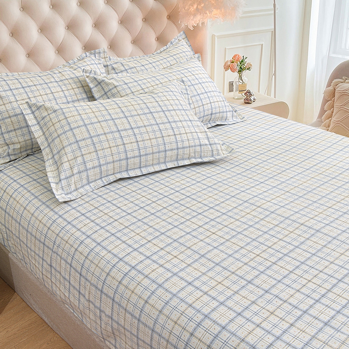 91家纺网 家纺一手货源 找家纺 小雨家纺 2026新款云锦棉韩版印花四件套系列 卡德尔（星河灰）