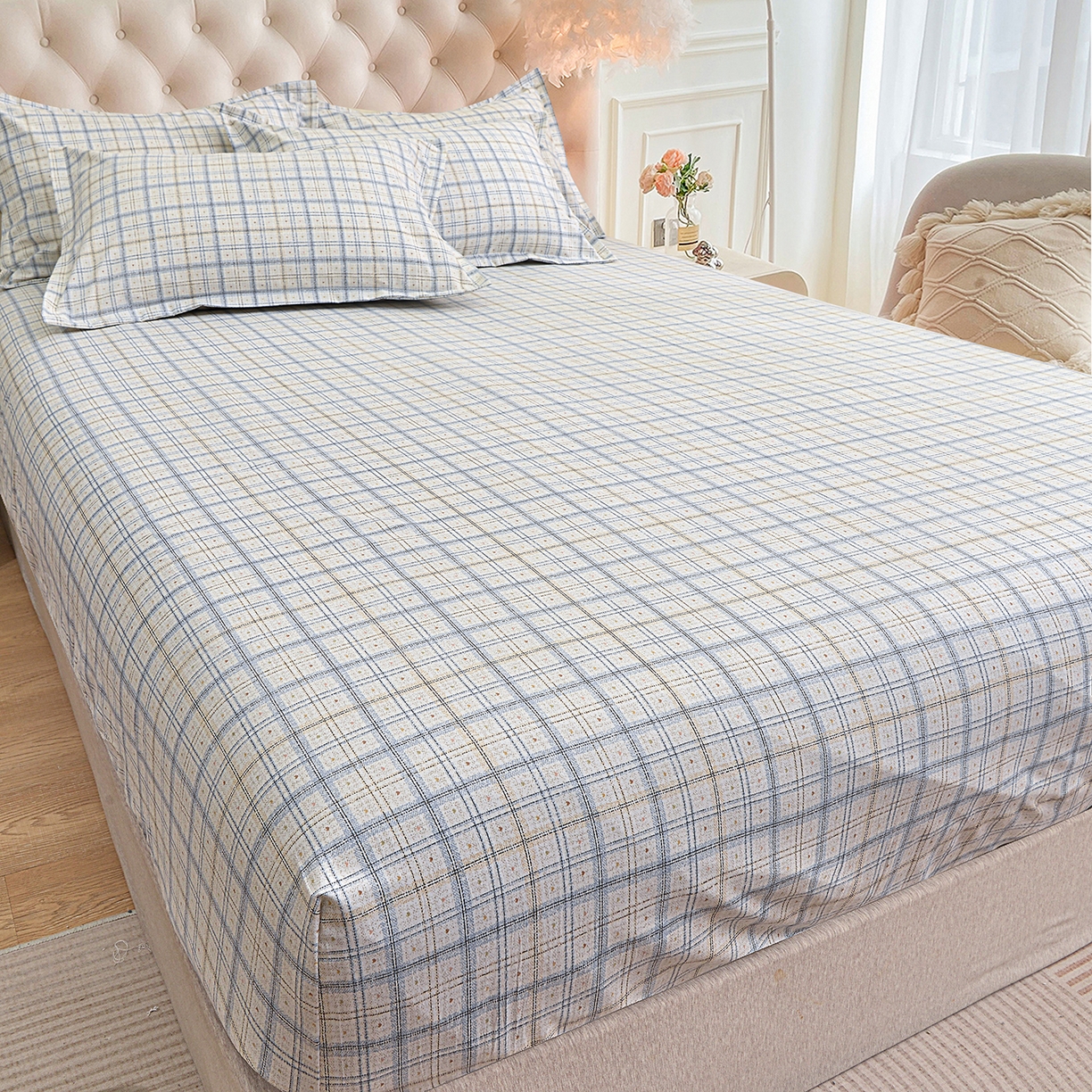 91家纺网 家纺一手货源 找家纺 小雨家纺 2026新款云锦棉韩版印花四件套系列 卡德尔（星河灰）