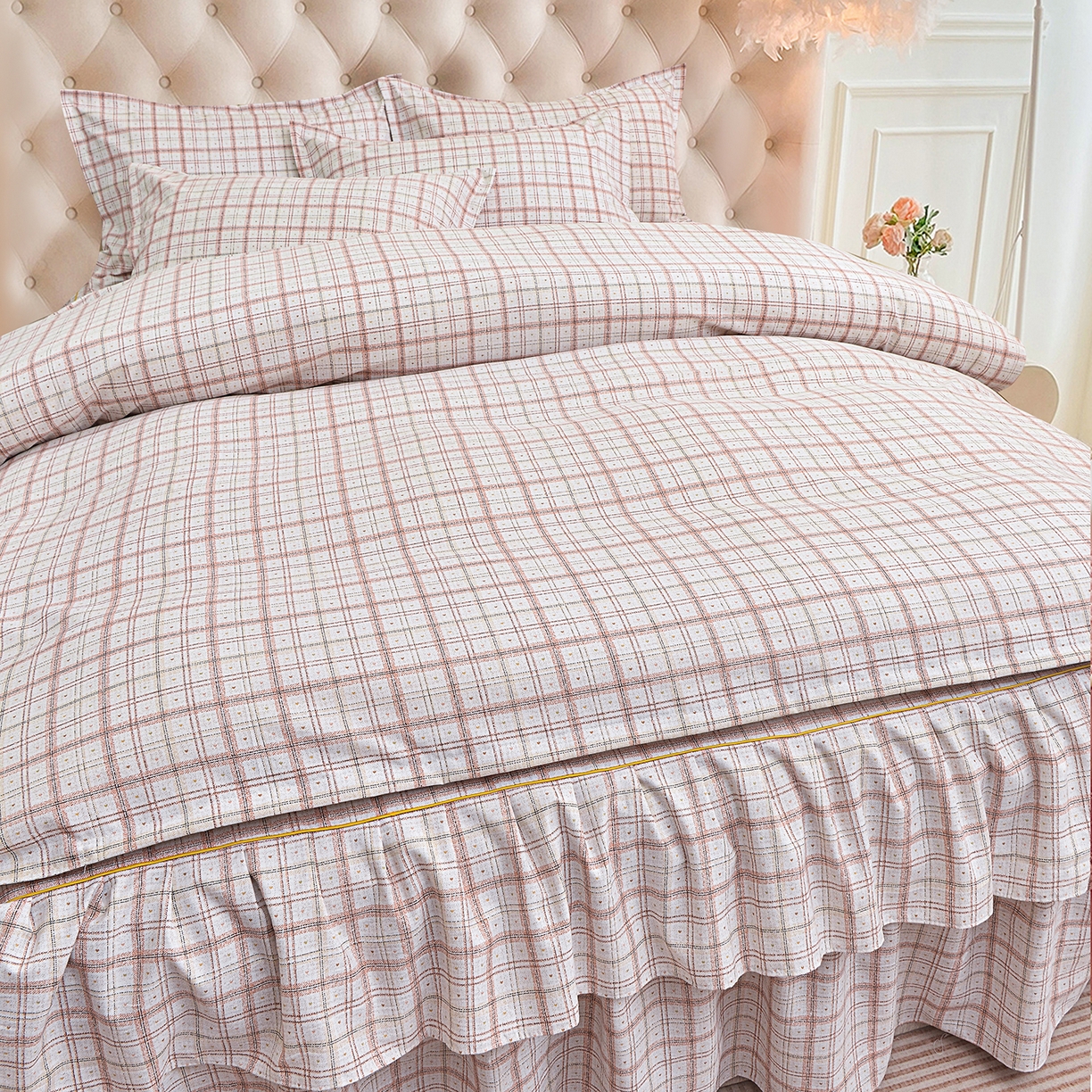 91家纺网 家纺一手货源 找家纺 小雨家纺 2026新款云锦棉韩版印花四件套系列 卡德尔（拿铁棕）