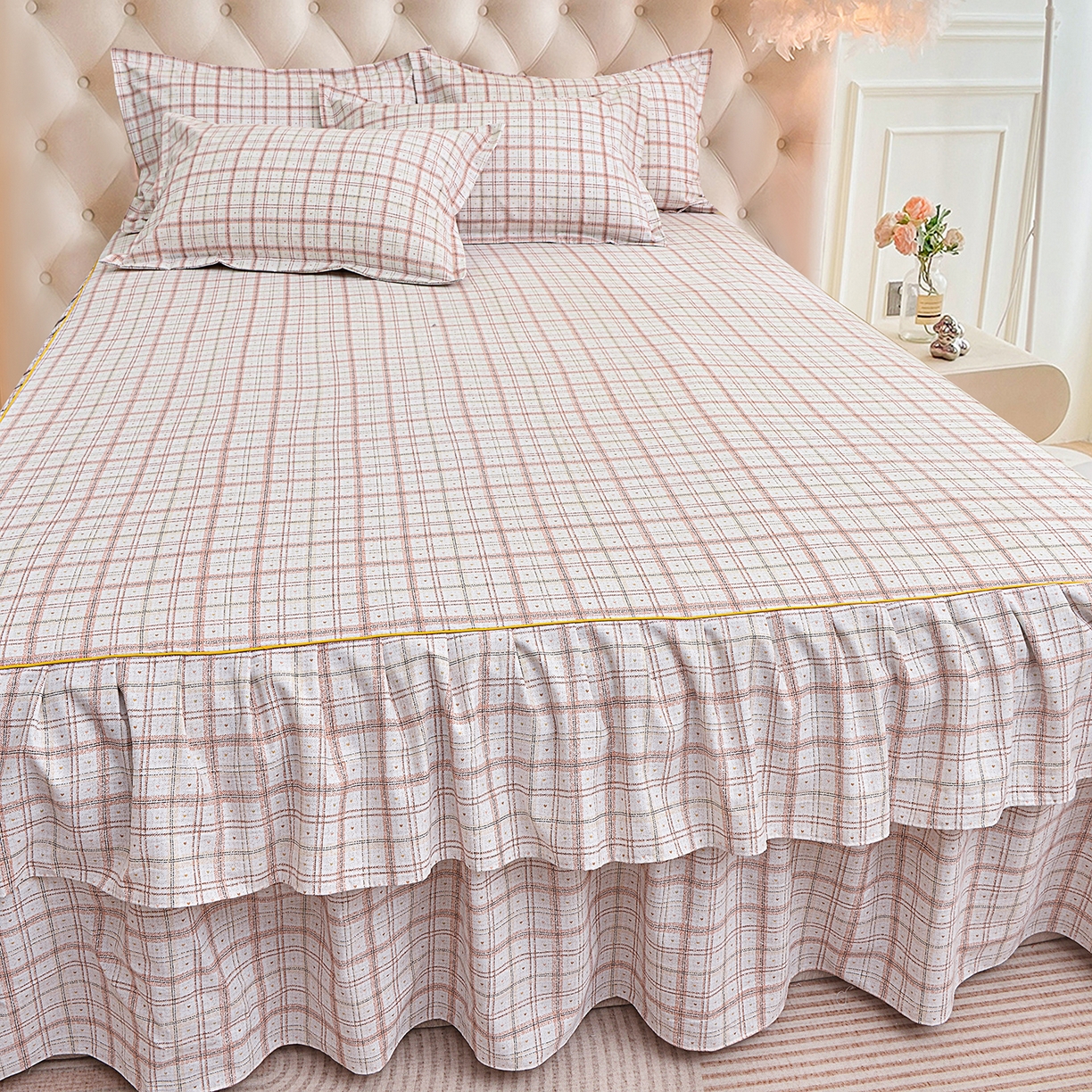 91家纺网 家纺一手货源 找家纺 小雨家纺 2026新款云锦棉韩版印花四件套系列 卡德尔（拿铁棕）