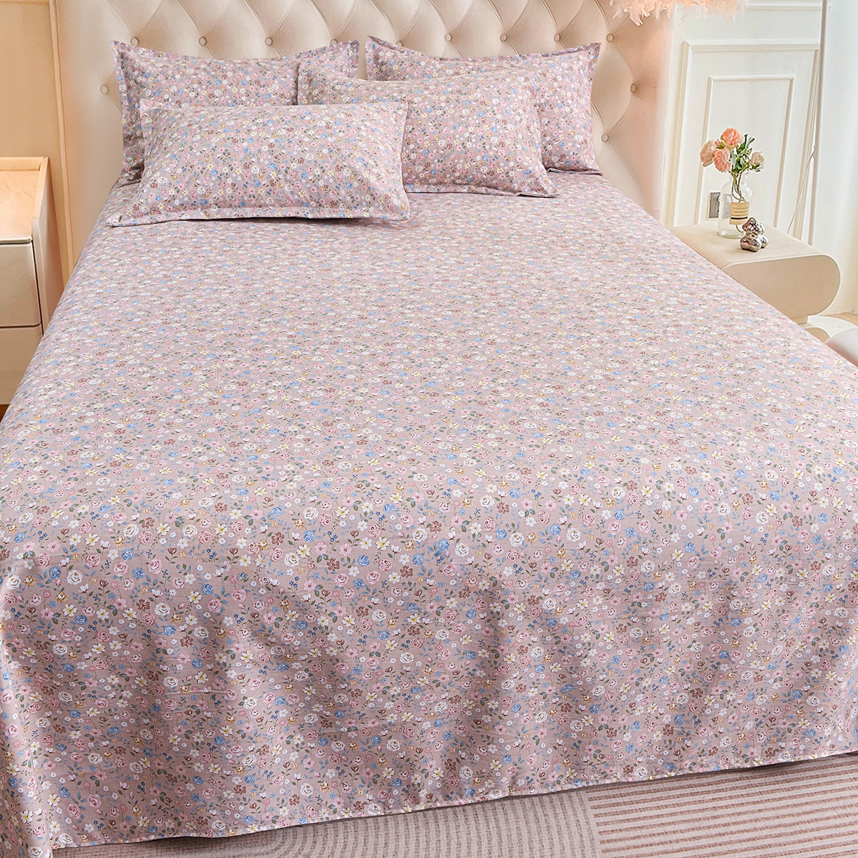 91家纺网 家纺一手货源 找家纺 小雨家纺 2026新款云锦棉韩版印花四件套系列 花艺（贝卡黄