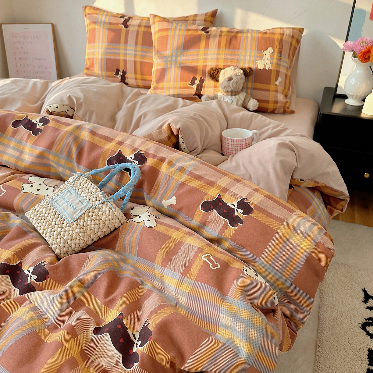 91家纺网 家纺一手货源 找家纺 沐芷 2026 【提供买家秀】水洗棉四件套A类简约小清新床上用品床笠款被套床单三件套被罩卡通可爱 趣跑