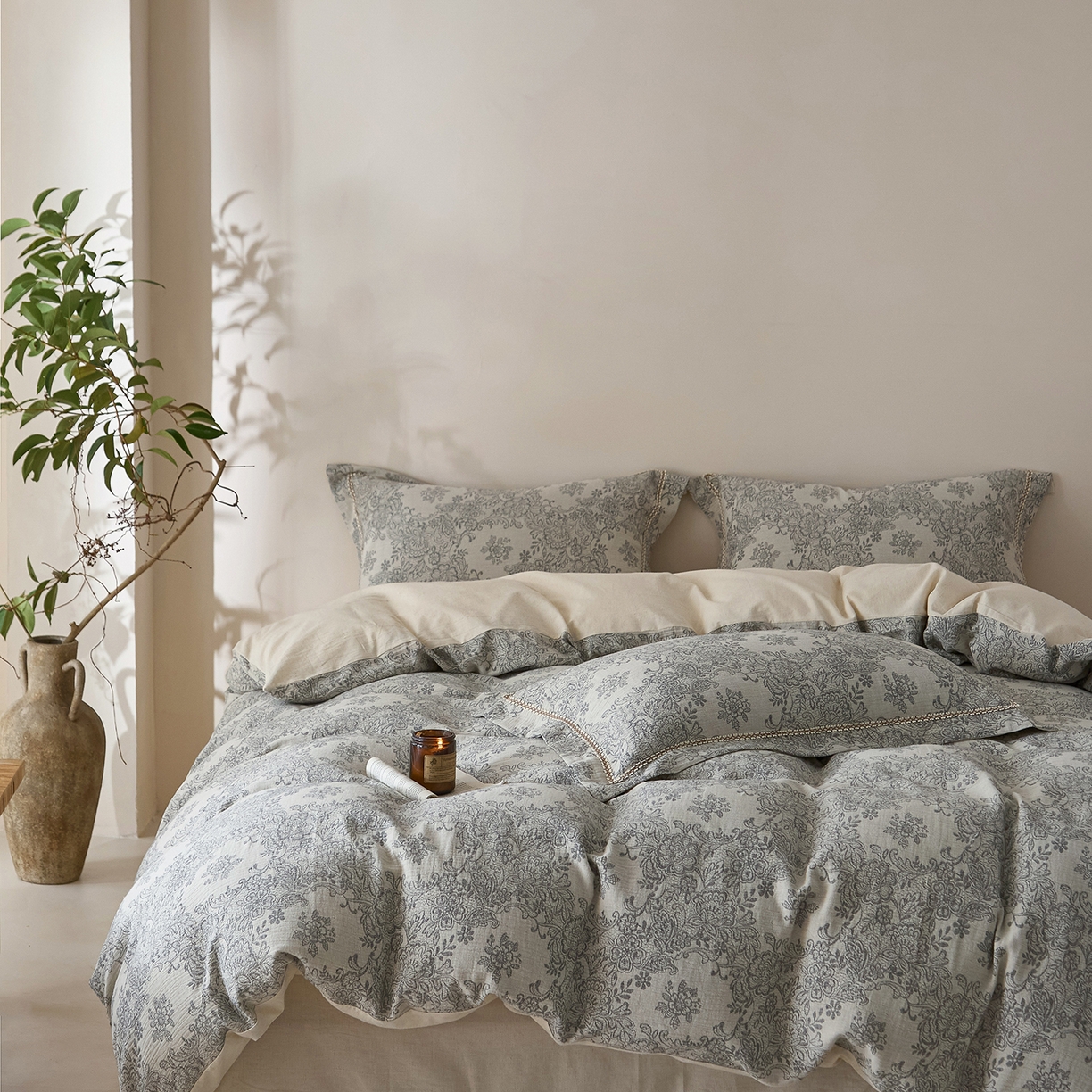 91家纺网 家纺一手货源 找家纺 （总）莱豫家纺 2026新款A类亚麻棉麻色织提花工艺款四件套