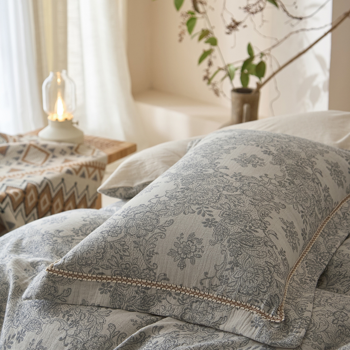 91家纺网 家纺一手货源 找家纺 （总）莱豫家纺 2026新款A类亚麻棉麻色织提花工艺款四件套