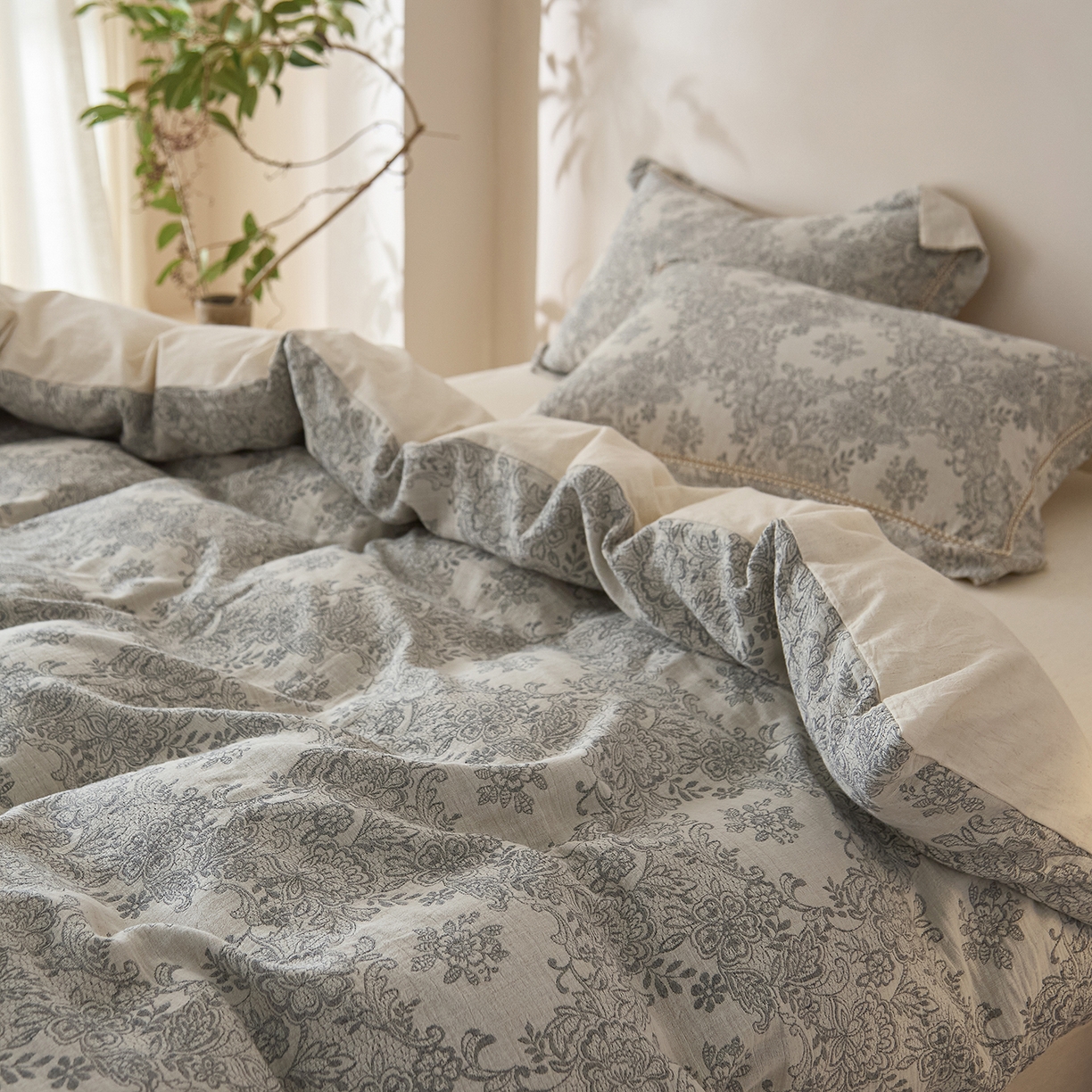 91家纺网 家纺一手货源 找家纺 （总）莱豫家纺 2026新款A类亚麻棉麻色织提花工艺款四件套