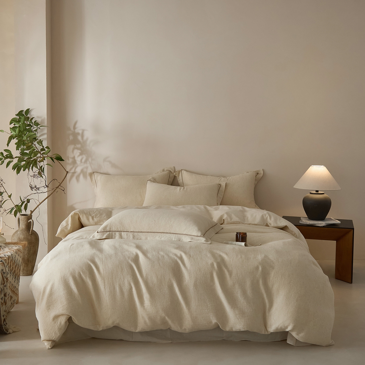 91家纺网 家纺一手货源 找家纺 （总）莱豫家纺 2026新款A类亚麻棉麻色织提花工艺款四件套