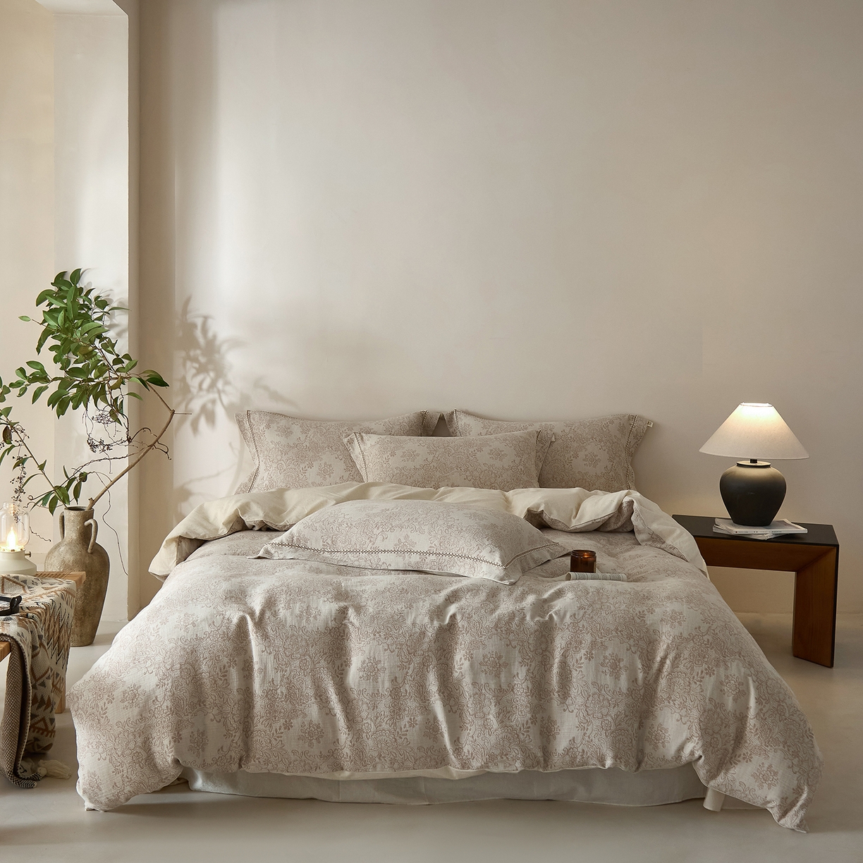 91家纺网 家纺一手货源 找家纺 （总）莱豫家纺 2026新款A类亚麻棉麻色织提花工艺款四件套