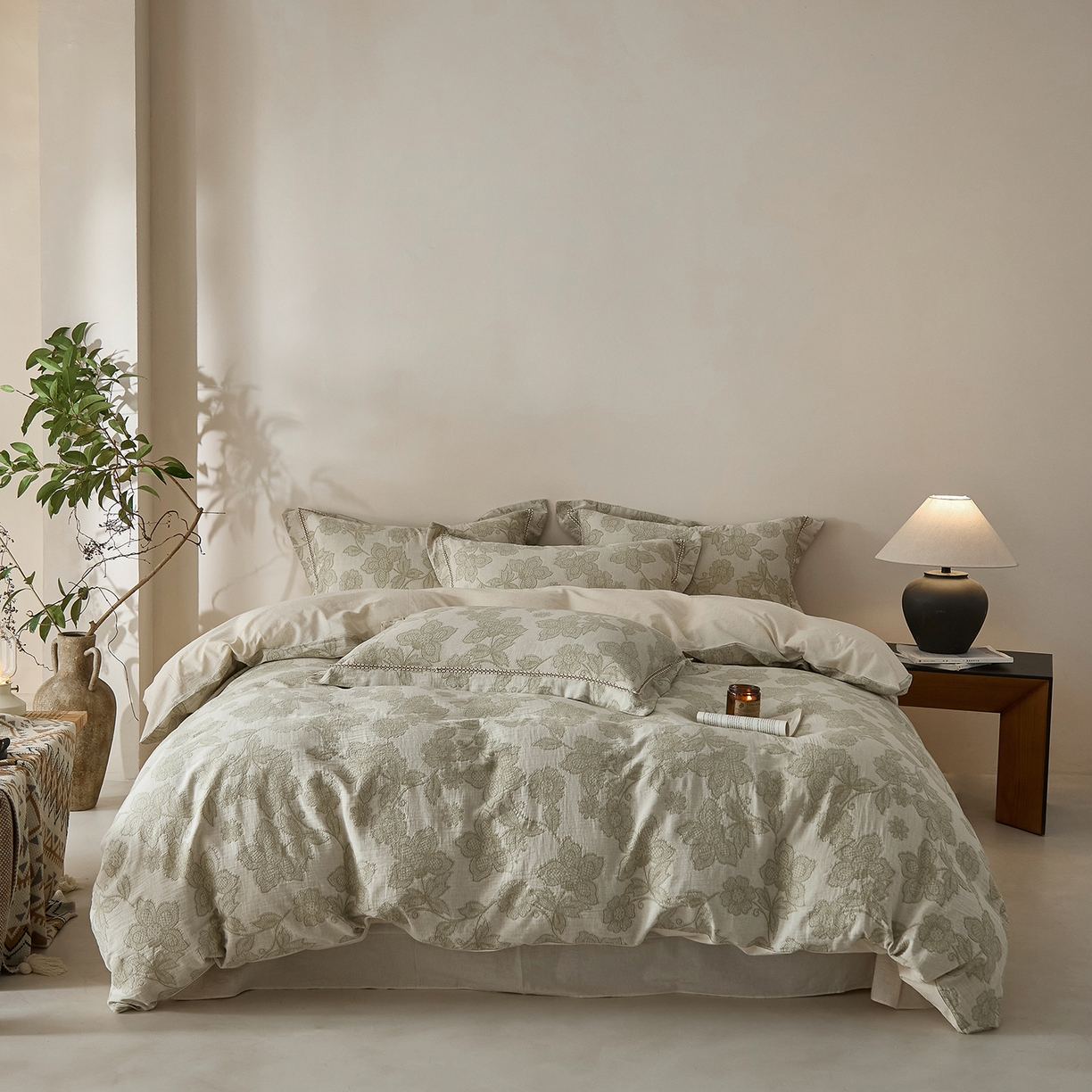 91家纺网 家纺一手货源 找家纺 （总）莱豫家纺 2026新款A类亚麻棉麻色织提花工艺款四件套