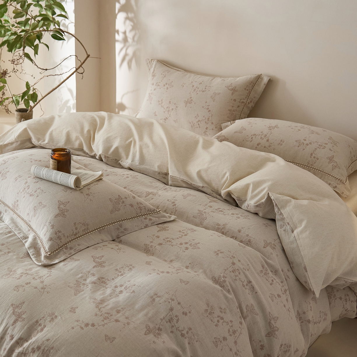 91家纺网 家纺一手货源 找家纺 莱豫家纺 2026新款A类亚麻棉麻色织提花工艺款四件套 浅纱云咖