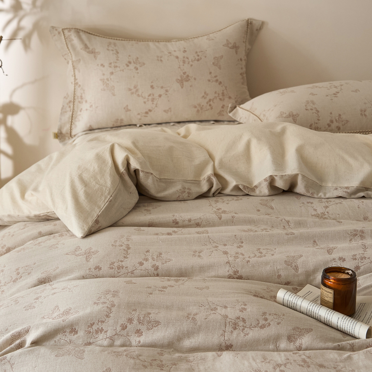 91家纺网 家纺一手货源 找家纺 莱豫家纺 2026新款A类亚麻棉麻色织提花工艺款四件套 浅纱云咖