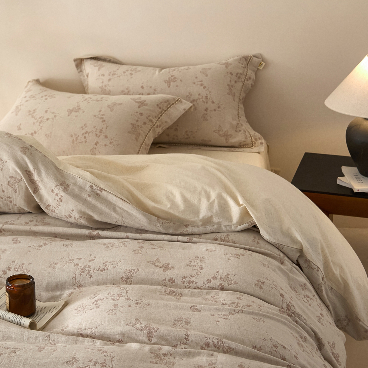 91家纺网 家纺一手货源 找家纺 莱豫家纺 2026新款A类亚麻棉麻色织提花工艺款四件套 浅纱云咖