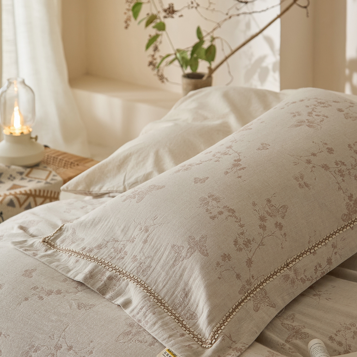 91家纺网 家纺一手货源 找家纺 莱豫家纺 2026新款A类亚麻棉麻色织提花工艺款四件套 浅纱云咖