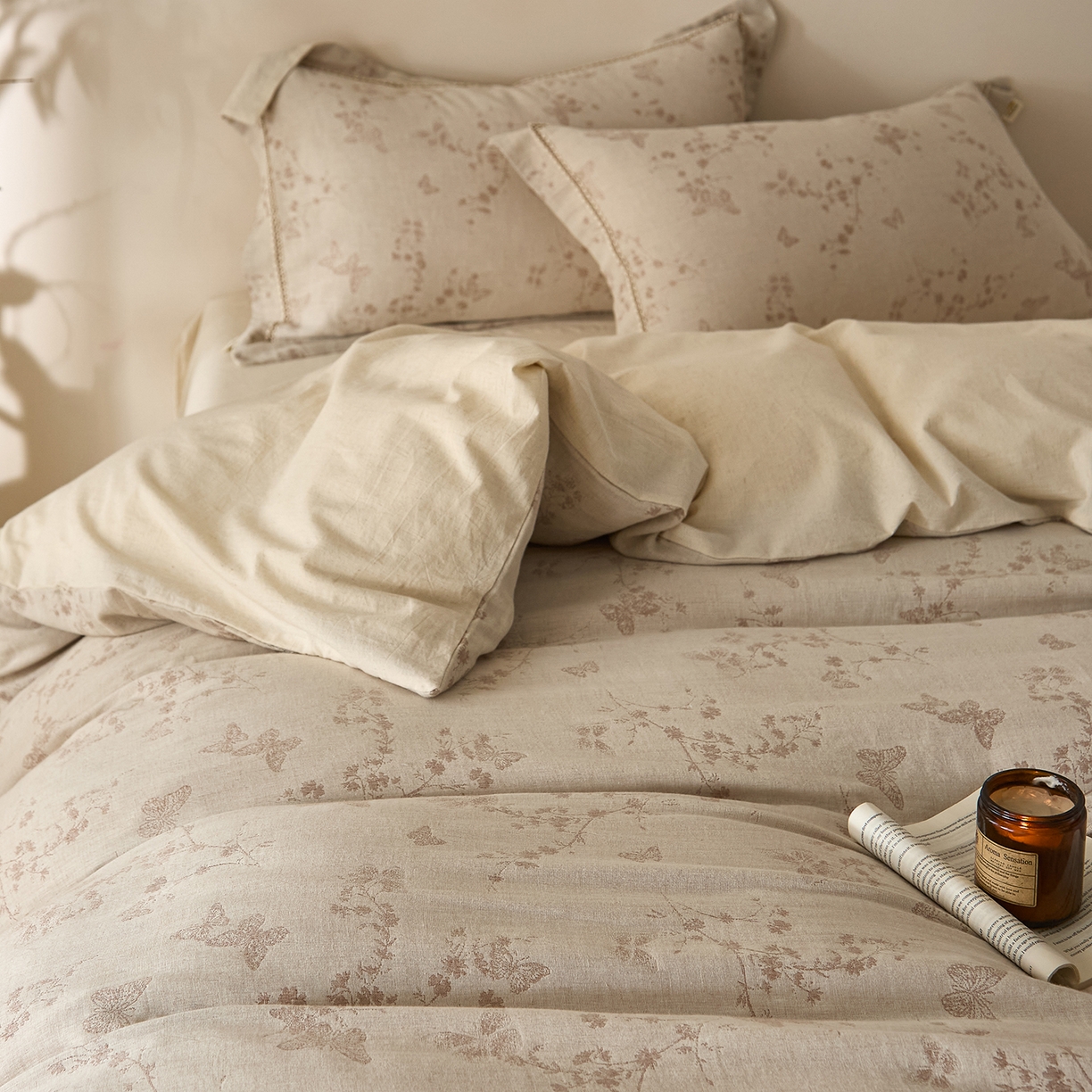 91家纺网 家纺一手货源 找家纺 莱豫家纺 2026新款A类亚麻棉麻色织提花工艺款四件套 浅纱云咖