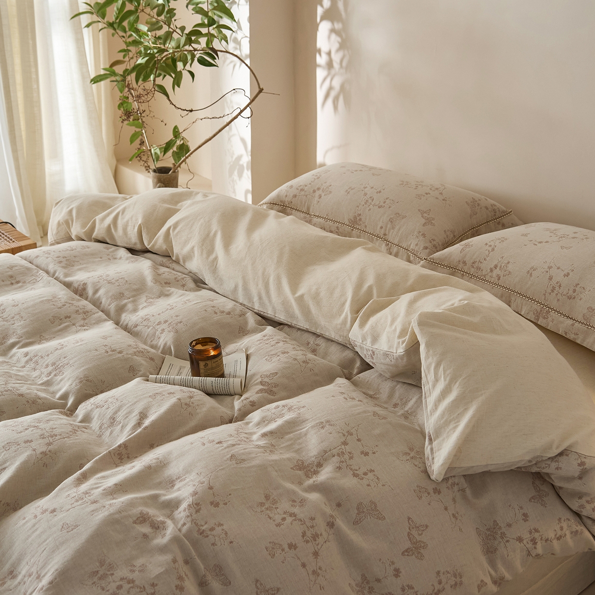 91家纺网 家纺一手货源 找家纺 莱豫家纺 2026新款A类亚麻棉麻色织提花工艺款四件套 浅纱云咖