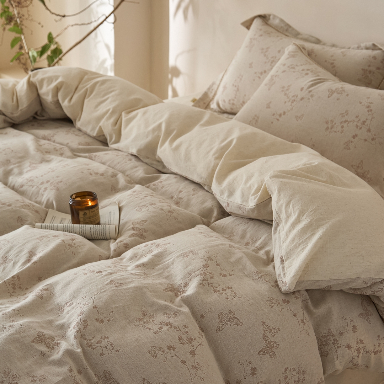 91家纺网 家纺一手货源 找家纺 莱豫家纺 2026新款A类亚麻棉麻色织提花工艺款四件套 浅纱云咖