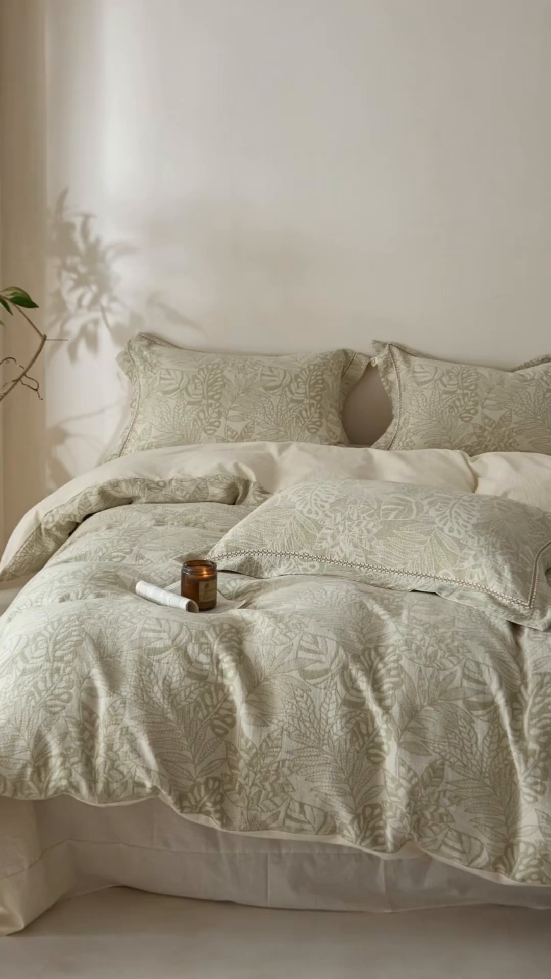 91家纺网 家纺一手货源 找家纺 莱豫家纺 2026新款A类亚麻棉麻色织提花工艺款四件套 忆江南绿