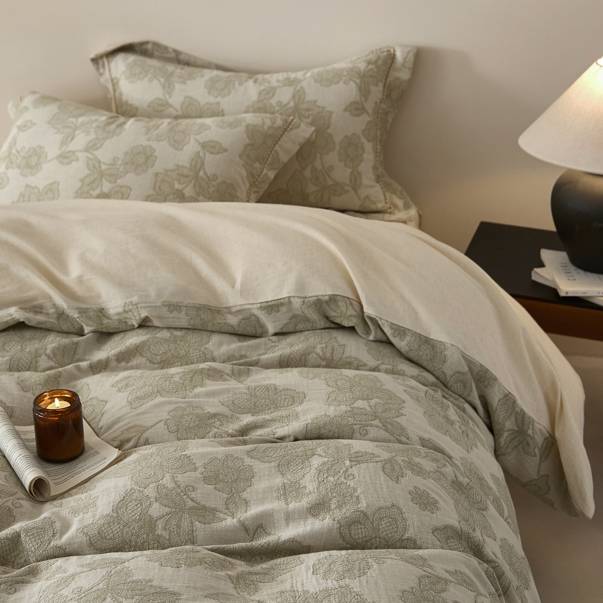 91家纺网 家纺一手货源 找家纺 莱豫家纺 2026新款A类亚麻棉麻色织提花工艺款四件套 织花锦绿