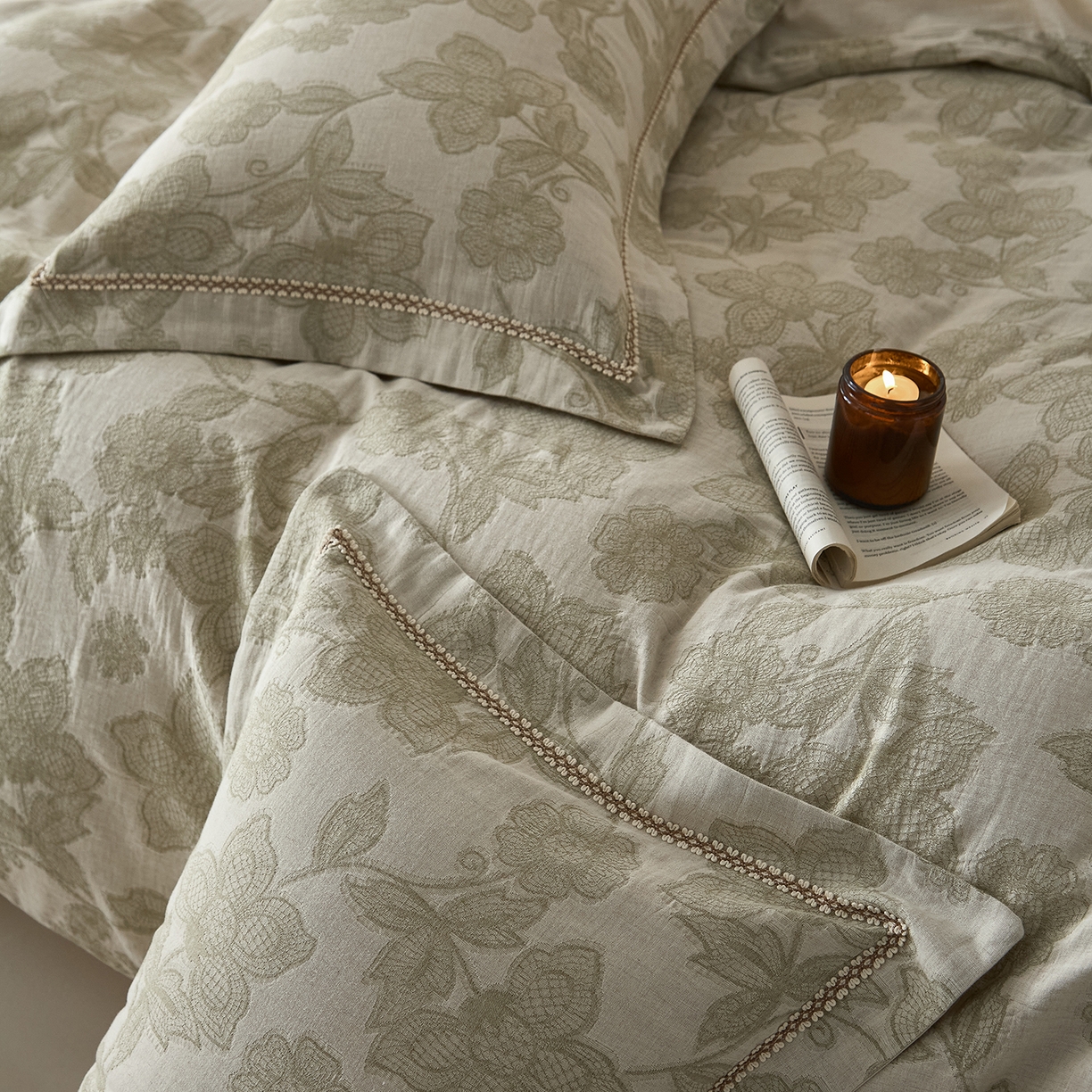 91家纺网 家纺一手货源 找家纺 莱豫家纺 2026新款A类亚麻棉麻色织提花工艺款四件套 织花锦绿