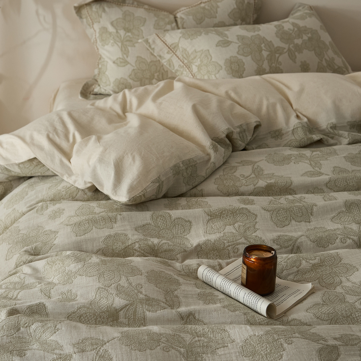 91家纺网 家纺一手货源 找家纺 莱豫家纺 2026新款A类亚麻棉麻色织提花工艺款四件套 织花锦绿