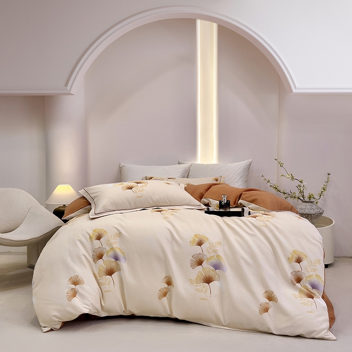 91家纺网 家纺一手货源 找家纺 遇安家纺 2026新款全棉活性印花四件套 三生有杏