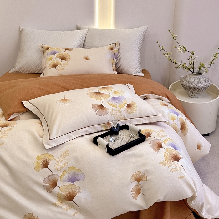 91家纺网 家纺一手货源 找家纺 遇安家纺 2026新款全棉活性印花四件套 三生有杏