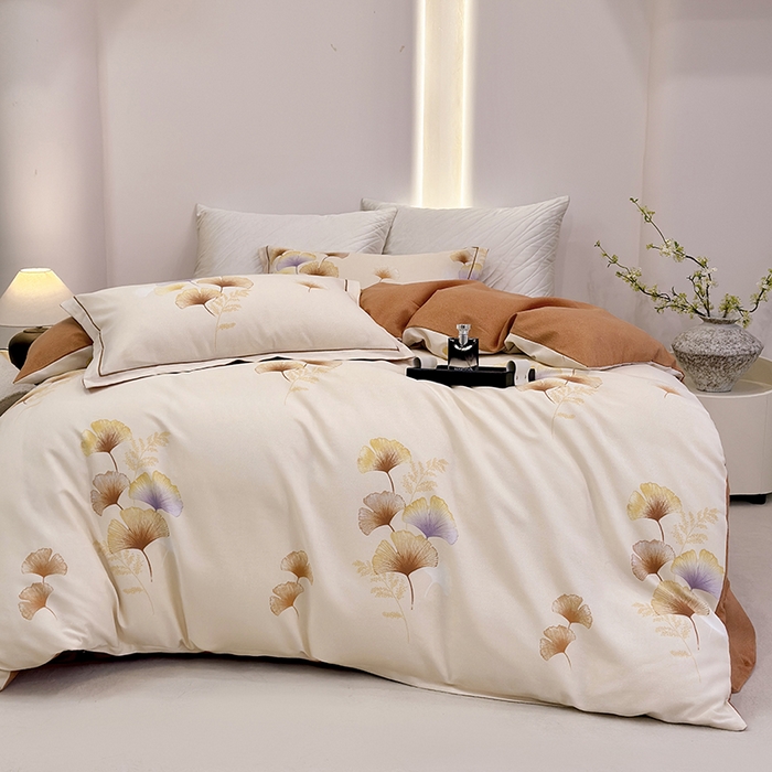 91家纺网 家纺一手货源 找家纺 遇安家纺 2026新款全棉活性印花四件套 三生有杏