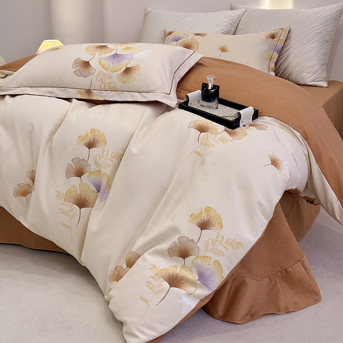 91家纺网 家纺一手货源 找家纺 遇安家纺 2026新款全棉活性印花四件套 三生有杏