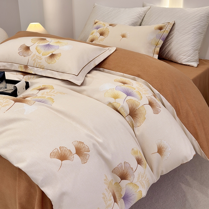 91家纺网 家纺一手货源 找家纺 遇安家纺 2026新款全棉活性印花四件套 三生有杏