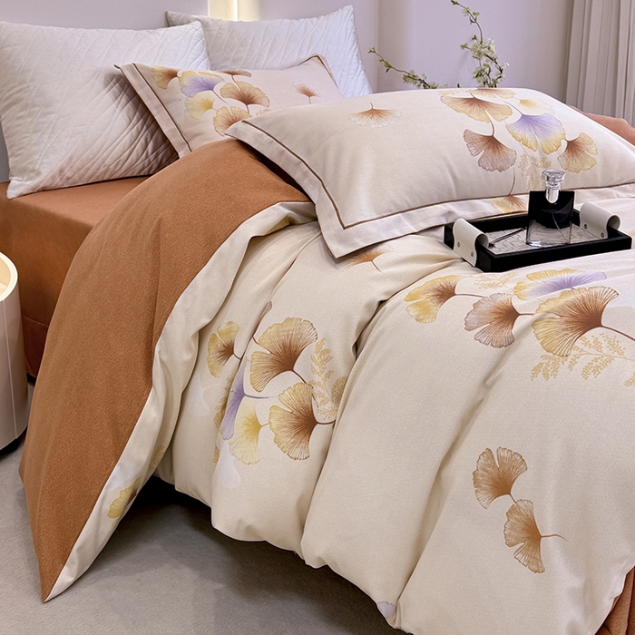 91家纺网 家纺一手货源 找家纺 遇安家纺 2026新款全棉活性印花四件套 三生有杏